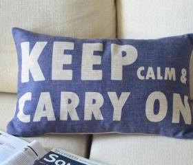 Keep Calm Print Blue Decorative Pillow 