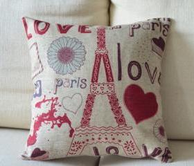 Paris Love Print Decorative Pillow 