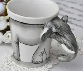 Novelty Handpainted Elephant Ceramic Cup