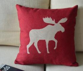 Elk Print Decorative Pillow (red)