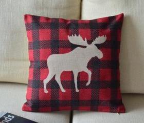 Elk Print Decorative Pillow(black and red)