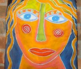 Hand Painted Tote Bag Laptop Bag Messenger Bag Funky Abstract Portrait of a Woman