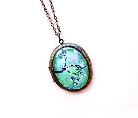 SALE Vintage Style Locket with ORIGINAL Artwork Cherry Blossoms Branch