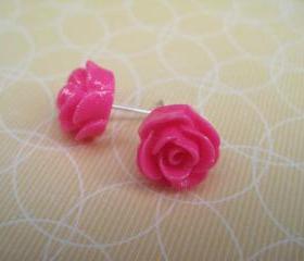 Hot Pink Flower Post Earrings