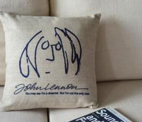 John Lennon Print Decorative Pillow 