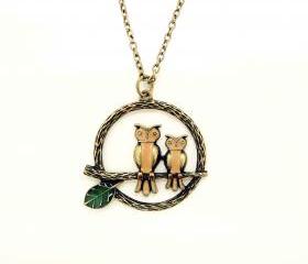 Owls on Branch Necklace