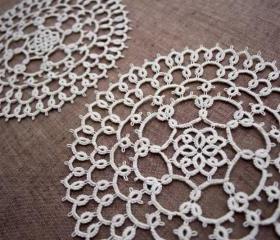 Pebbles - A Pair of Small Tatted Lace Doilies