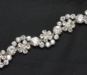 bridal costume applique rhinestone crystal silver chain headdress trimming 1 yd