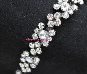 fashion bridal costume applique diamante rhinestone crystal silver chain trim 1 yard