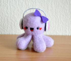 Kawaii octopus lavender color with pink earphones and violet bow