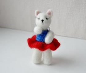 Dog white needle felted with red skirt lashes circus