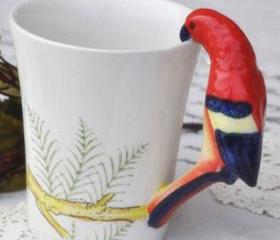 Cute Handpainted Parrot Ceramic Cup
