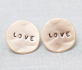 LOVE Word Circle Stud Earrings in gold