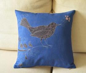 Blue Bird Print Decorative Pillow