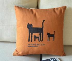 The Cat Family Print Decorative Pillow