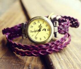 Retro Vintage Purple Woven Bracelet Watch
