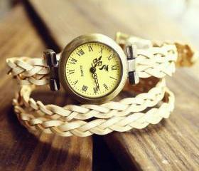 Cool Retro Vintage White Woven Bracelet Watch