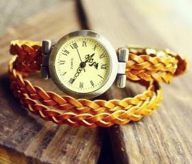 Retro Vintage Woven Yellow Bracelet Watch