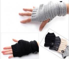 Single Button Knitting Wool Gloves