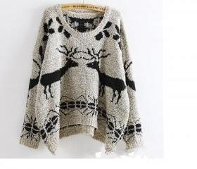 Deer Patterned Knitted Sweater