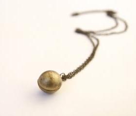 Vintage Aged Brass Ball Locket Necklace from the 1970's