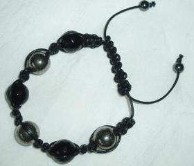 Black Onyx / Pyrite Unisex Gemstone Bracelet