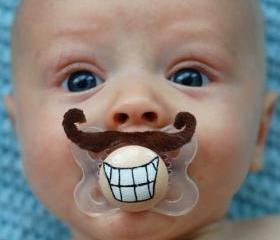 Mini Mario- Hand Cut Custom Mustache Pacifier- Brown