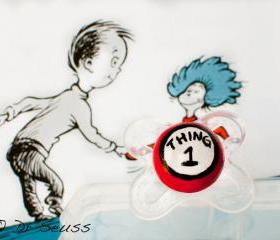 NEW- Thing 1- Hand Painted Custom Pacifier in MAM or Avent 