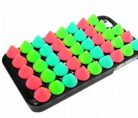 Studded iphone 4 case, iphone 4G case, Green Red Blue Spike Stud iphone 4 case, Plastic Spike Punk iphone 4S case, iphone 4 Black Case GRB B1