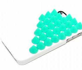 Studded iphone 4 case, iphone 4G case, Blue Spike Stud iphone 4 case, Plastic Spike Punk iphone 4S case, iphone 4 White Case 