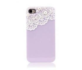 Hand Made Lace and Manmade Pearl Purple Hard Case Cover for iPhone 4 4G 4S 