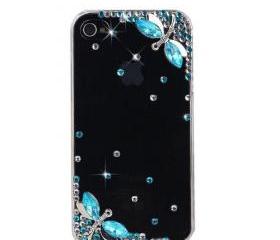 Rhinestone Blue Dragonfly Transparent Case Cover for Iphone 4 4s 