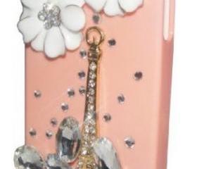 Rhinestone Flower Eiffel Tower Case Cover for iPhone 4 4S 