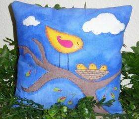 Hand Painted and Embroidered Art Pillow Triplets
