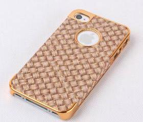 Fashion Gloden Frame with Woven Grain Hard Case For Iphone 5