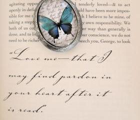 Ocean Blue Butterfly Vintage Style Locket with ORIGINAL Artwork