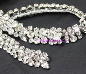 2cm bridal wedding craft applique multi shape rhinestone crystal silver trim 1 yard