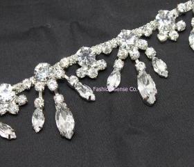 diamante fringe wedding cake rhinestone crystal silver chain drops trimming 1 yard