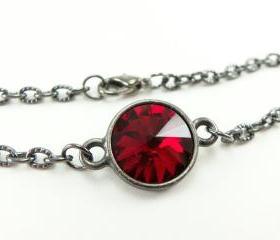 July Birthstone Bracelet Ruby Red Jewelry Red Crystal Bracelet Dark Silver Jewelry Gunmetal Rivoli Chain Bracelet