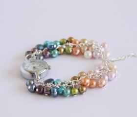 Rainbow Freshwater Pearls Bracelet Watch