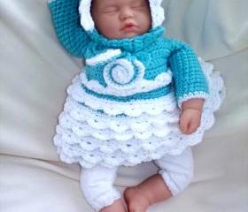 Winter Wonderland ) 0 to 3 Months Baby Girl Dress and Bonnet set