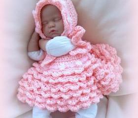 Peaches and Cream 0 to 6 Months gorgeous couture baby girl dress and bonnet