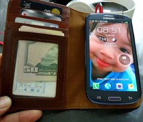 Genuine Java Leather Wallet Flip Case for Samsung Galaxy S3