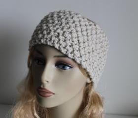 Chunky handmade knitted crochet headband head warmer hat cap cream