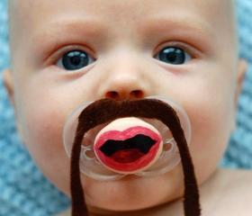 Fu Manchu- Hand Cut Custom Mustache Pacifier- Brown