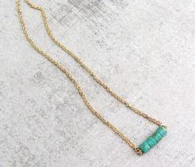Gold necklace with blue turquoise stones, simple tiny necklace, dainty birthstone Necklace.