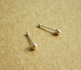 Silver Ball Ear Studs/Nose Ear Stud - 925 Sterling Silver Earrings - 2 mm Ball - 1 Pair - Gift under 10