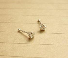 2 mm Small Clear CZ Nose Stud/Nose Earring - Nose Jewelry - Nose Piercing - 925 Sterling Silver Earrings - 1 Pair - Gift under 10