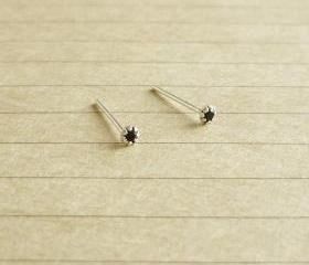 SALE - 2 mm - Very Tiny Jet/Black CZ Cartilage Ear Studs- 925 Sterling Silver Earrings - Cartilage Earrings - Gift under 10