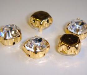 ss38 8mm Loose beads sew on CLEAR diamante rhinestone crystal chaton montee GOLDEN144pcs
